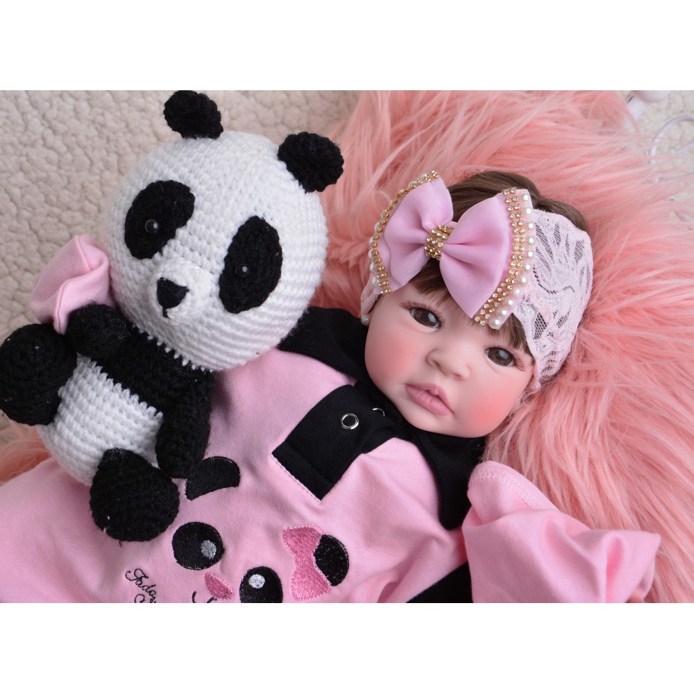 Boneca Bebe Reborn Realista Pandinha Linda Enxoval Completo